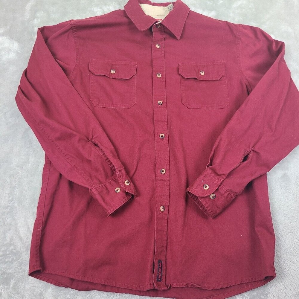 Wrangler‎ Mens MediumLong Sleeve Button Up Shirt Red Cotton